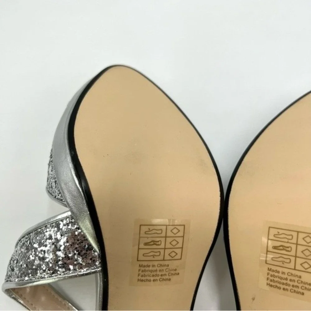 Touch Ups Womens Size 7 Silver Glitter Platform‎ Open Toe Dress Sandals Heels